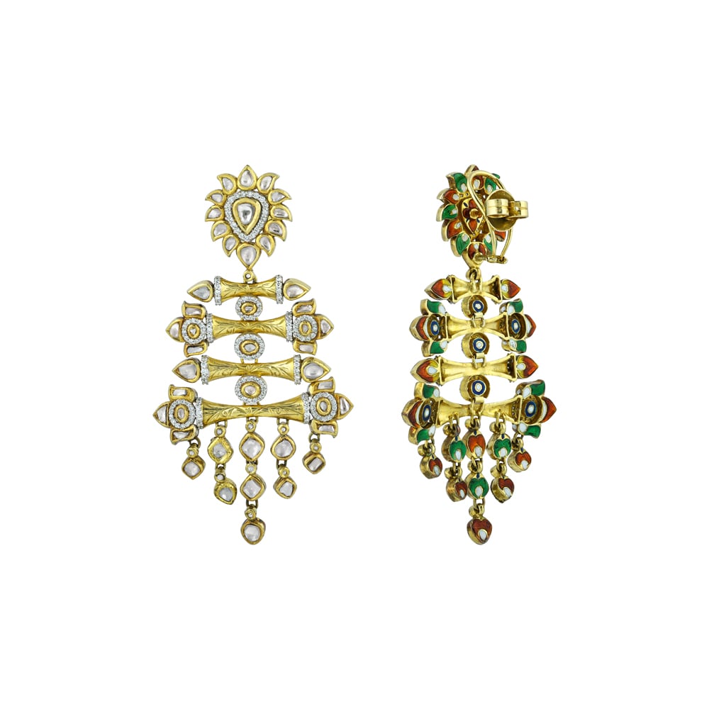 Cascading Polki Golden Chandelier Earrings